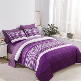 5 Piece Bed in A Bag Stripe Comforter Set Twin Size, White Grey Blue Striped Comforter and Sheet Set (Color: Purple, size: Queen(7 Piece Set))