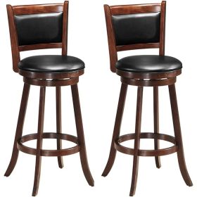 Bar Stools Set of 2, 360 Degree Swivel, Accent Wooden Swivel Seat Bar Height Stool, Leather Upholstered Design, PVC Cushioned (Color: Brown 29  Height)