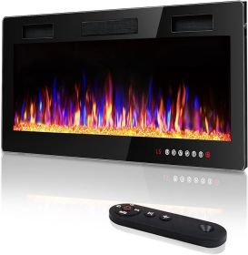 Ultra-Thin in-Wall Recessed and Wall Mounted Fireplace Heater,Linear Fireplace with Multicolor Flame,Timer,Low Noise (Color: 30inch)