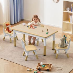 Toddler Table and Chairs Set for 4, 47.2''L x 23.6''W Kids Study Table and Chair Set, Height-Adjustable, Graffiti Desktop (Color: Beige-w)