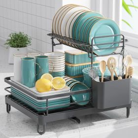 X-Large Stainless Steel Dish Rack for Kitchen Counter, 2-Tier Kitchen Organizers and Storage for Dishes, Bowls (Color: Gray)