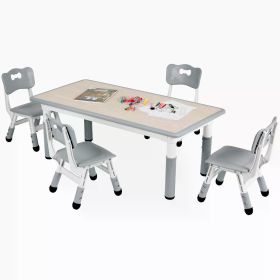 Toddler Multi Activity Table Set Kids Study Desk Kids Desk Chair Set Kids Table and 4 Chairs Set Height Adjustable (Color: Gray)