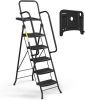 HBTower 5 Step Ladder with Handrails, Folding Step Stool with Tool Platform, 330 LBS Portable Steel Ladder for Adults