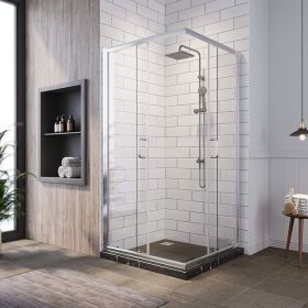 Corner Shower Enclosure 1/4 in. Clear Glass Semi-Frameless Sliding Shower Doors, 34 in X 34 in X 72 in Bath Door (Color: Chrome Finish 34)