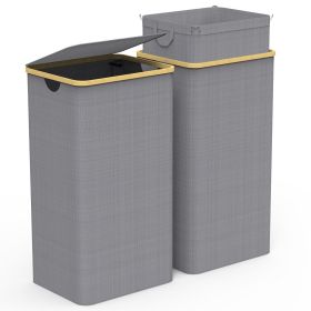 2Pcs Collapsible Laundry Hamper with Lid Handle 100L/26.4Gal Capacity Vertical Laundry Basket Foldable Bamboo Basket Dirty Clothes Organizer with Inne (Color: GREY)