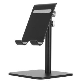 Adjustable Cell Phone Tablet Stand Desktop Holder Mount Bracket Dock Fit for iPad Kindle iPhone Aluminum Alloy (Color: Black)