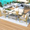 4-Piece Rope Patio Furniture Set, Outdoor Furniture with Tempered Glass Table