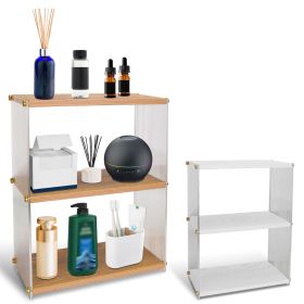 3-Tier Acrylic Countertop Organizer Bathroom Wood Counter Storage Rack Standing Vanity Cosmetics Shelf Cup Holder Desk Display Shelves (Color: Wood)