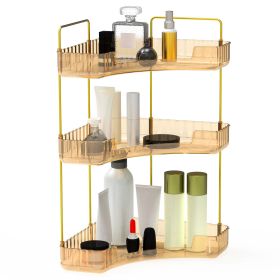 Bathroom Countertop Organizer 3 Tier Corner Makeup Storage Shelf Vanity Cosmetic Perfume Tray Clear Corner Rack for Bedroom Bathroom Kitchen (Color: Gold)