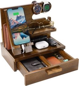 Wood Phone Docking Station with Drawer (Color: Brown)