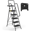 HBTower 5 Step Ladder with Handrails, Folding Step Stool with Tool Platform, 330 LBS Portable Steel Ladder for Adults