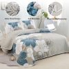 Floral Quilt Set 3 Pieces Boho Blue Floral Quilt Coverlet Set Soft Microfiber Lightweight Quilted Bedspread