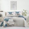 Floral Quilt Set 3 Pieces Boho Blue Floral Quilt Coverlet Set Soft Microfiber Lightweight Quilted Bedspread