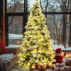 7.5FT Pre-Lit Spruce Snow Flocked Christmas Tree with Pine Cones, Artificial Xmas Tree with 745 Branch Tips,Mixed PE & PVC Branches