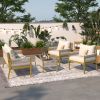 4-Piece Rope Patio Furniture Set, Outdoor Furniture with Tempered Glass Table